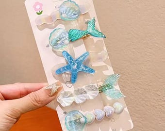 Mermaid Hair Clip Set: Ocean Beach Themed Hair Accessories