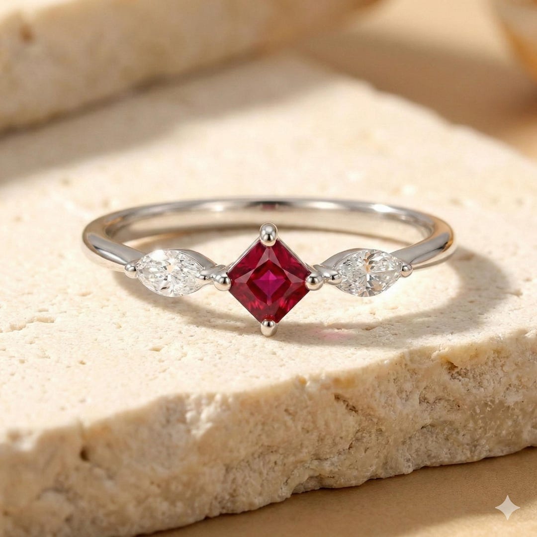 Princess Cut Ruby Engagement Ring for Woman: 14k Gold Wedding Ring - Etsy