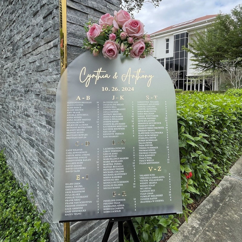 Sitzplan für die Hochzeit – Acryl-Sitzplan – Tisch-Sitzplan – Alphabetischer Sitzplan – Sitzplanschild