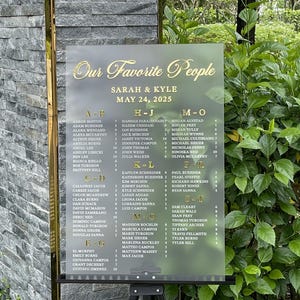 Nos personnes préférées pour le mariage - plan de table par ordre alphabétique - numéro de table de mariage - panneau de mariage en acrylique dépoli