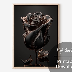 Black Glass Rose Digital Illustration Download High Resolution Gothic Rose Wall Art Instant Download Home Decor Dark Art Digital Download