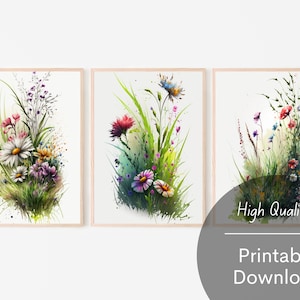 Wild Flowers Watercolor Digital Art Flower Digital Wall Art Floral Art Flower Bouquet Digital Downloadable Art for Living Room Art for Home