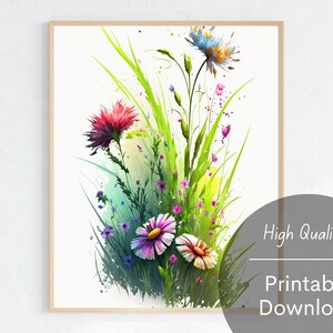 Watercolor Wildflowers Digital Art Colorful Flower Wall Art Floral Printable Download Flower Artwork Digital Download Spring Flowers Print