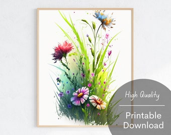 Akvarell Vildblommor Digital Konst Färgglad Blomma Väggkonst Blommor Utskrivbara Nedladdningar Blomkonstverk Digital Nedladdning Vårblommor Tryck
