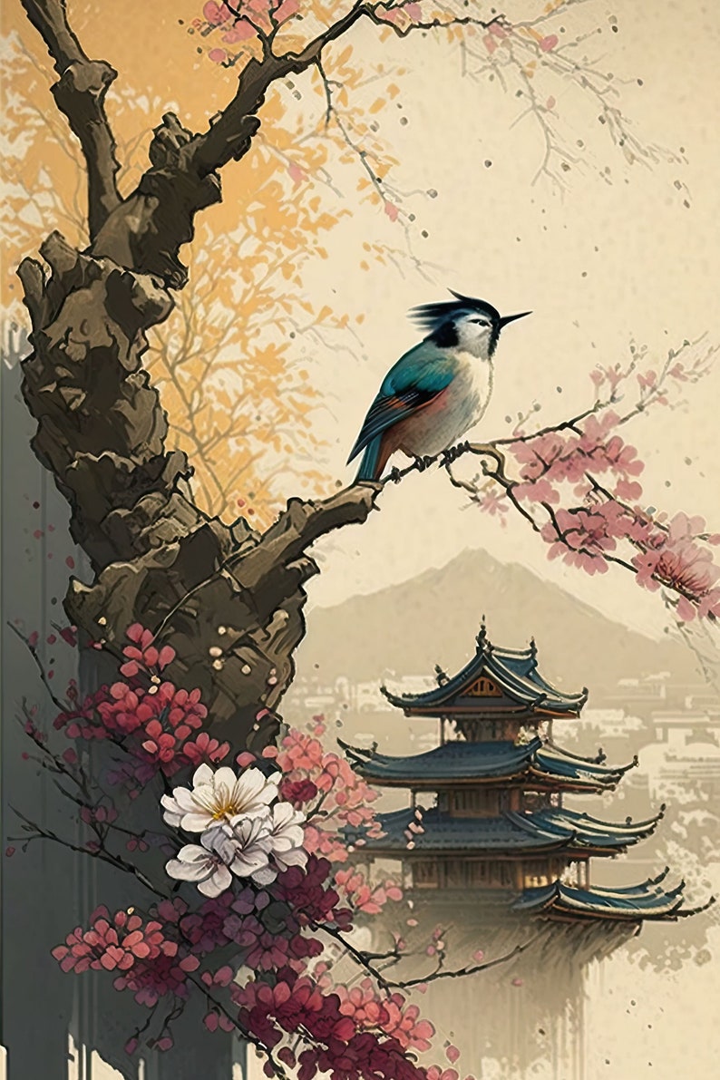 Japanese Art Set of 2 Traditional Japanese Paintings Digital Etsy