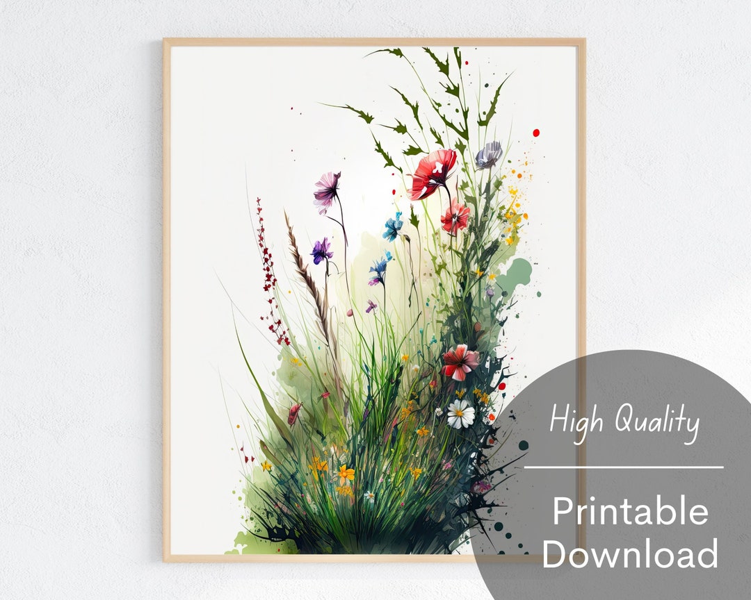 Watercolor Flowers Art Digital Colorful Flower Wall Art Floral ...