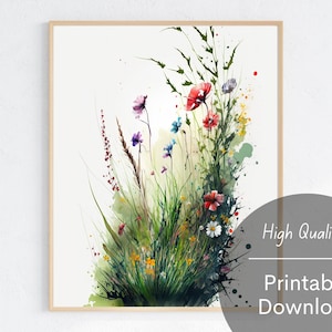 Watercolor Flowers Art Digital Colorful Flower Wall Art Floral Printable Download Wildflower Artwork Digital Download Spring Flowers Print