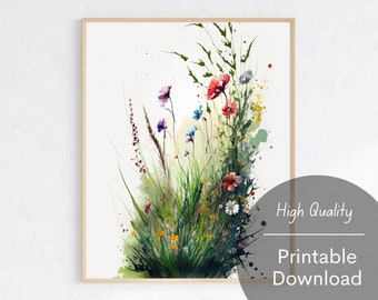Watercolor Flowers Art Digital Colorful Flower Wall Art Floral Printable Download Wildflower Artwork Digital Download Spring Flowers Print