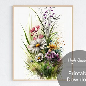Wildflowers Watercolor Digital Art Colorful Flower Wall Art Floral Printable Download Flower Artwork Digital Download Spring Flowers Print