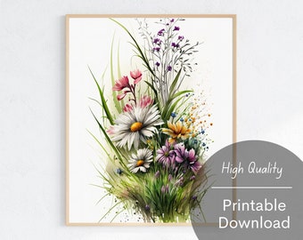 Vildblommor Akvarell Digital Konst Färgglad Blomma Väggkonst Blommor Utskrivbara Nedladdningar Blomkonstverk Digital Nedladdning Vårblommor Tryck