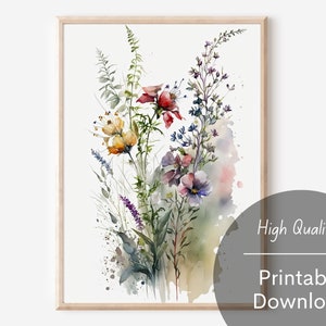 Watercolor Painting of Wildflowers Colorful Wildflower Wall Art Printable Download Wildflower Artwork Digital Download Spring Wildflowers