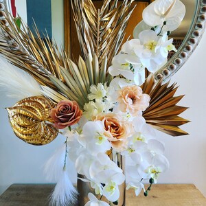 One-Sided Silk Modern Neutral Tropical Boho Arrangement with Metallic Accents