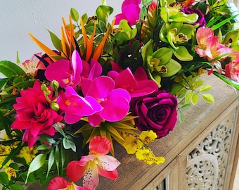 XL Modern Long Tropical Floral Dining Centerpiece
