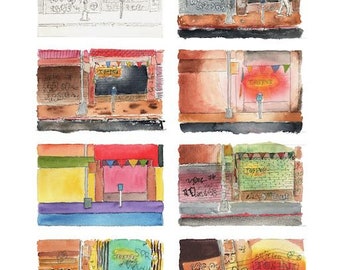 Storefront Graffiti and Neon Sign Series Sketches NYC (1 through 8)