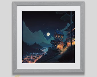 Wall Art Miyazaki Ghibli, Night Sky Stars SVG, Printable Wall Art, Anime Room Decor, Studio Ghibli, Instant Download, Digital Download Art