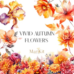 Vivid Autumn Flowers, fall wedding, Craft Supplies & Tools, floral clipart png, floral clipart, fall flowers, wedding clipart, fall wreath