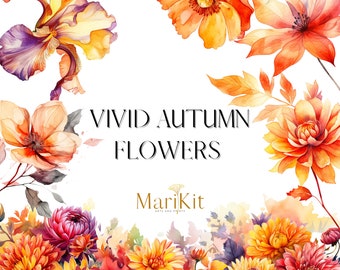 Vivid Autumn Flowers, fall wedding, Craft Supplies & Tools, floral clipart png, floral clipart, fall flowers, wedding clipart, fall wreath