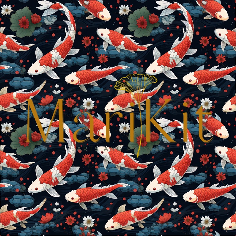 Koi Lettering Seamless Koi Fish, Seamless Pattern, Pattern File, Pattern Download ...