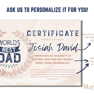 Best Dad Certificate, Elegant Dad Gift, gift from kids, Dad Birthday Gift, Appreciation Gift, Best Dad Award, best dad award