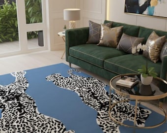 Modern Abstract Leopard Rug, Handmade Tufted Wool Area Rug, Luxury Contemporary Animal Print Carpet, Designer Living Room Rug