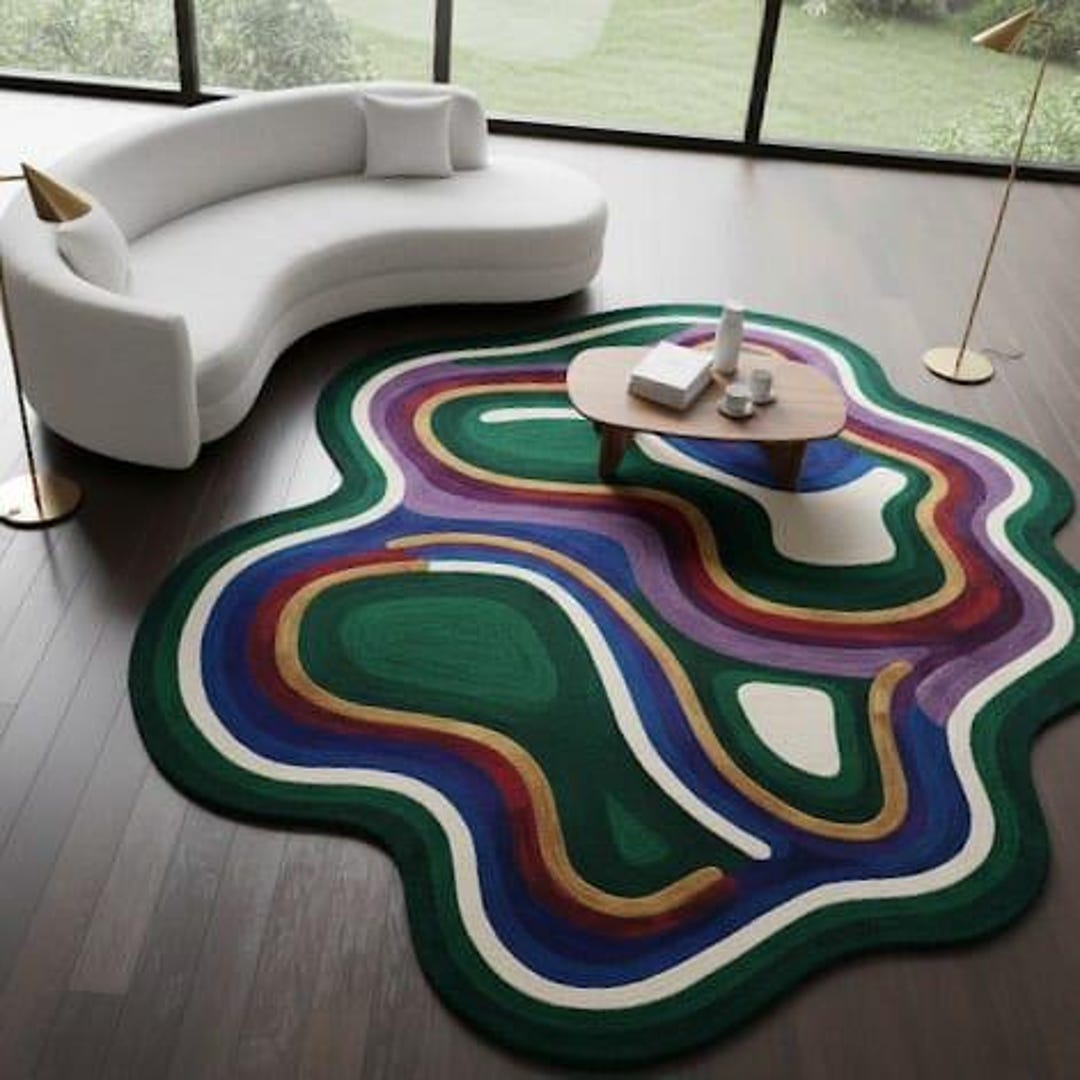 Abstract Wavy Shape Area Rug, Modern Irregular Rug, Colorful ...