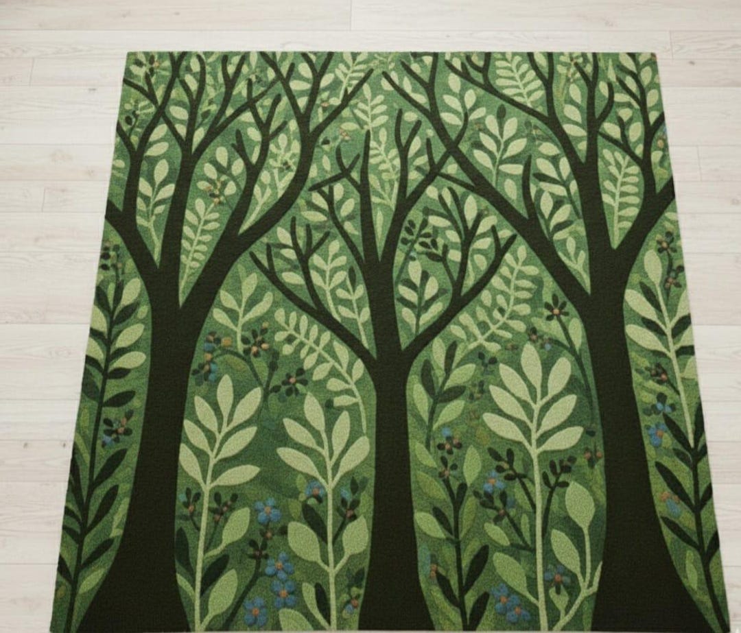 Green Forest Area Rug, Nature Inspired Tree Pattern Carpet, Modern ...