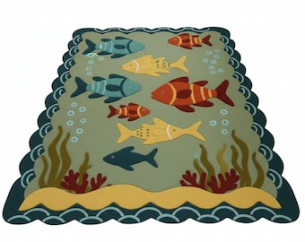Ocean Fish Hand Tufted Wool Rug – Kids Nautical Area Rug, Underwater Nursery Carpet, Colorful Marine Life Playroom Rug, Custom Size Wool Rug