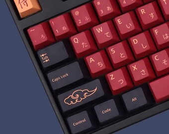 Red PBT Samurai Themed Keycap Set Cherry Profile MX Stem 139/151 Keys for Mechanical Gaming Keyboard, Japanese Style Keycap Set, Gaming Key