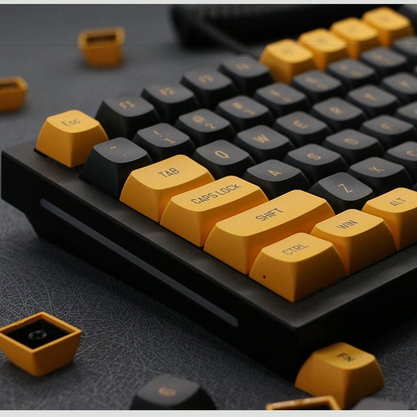 Minimalistisches Schwarz / Gelb Themed Keycap Set 148 Tasten PBT CSA Profil für Cherry MX Stem Mechanische Tastaturen