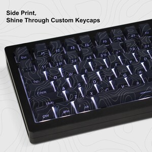 Premium Black/White Wavy Line Themed Keycap Set, 132 Keys, Mechanical Gaming Keyboard, Backlit, Sideprint, Cherry Profile, Cherry MX Switch