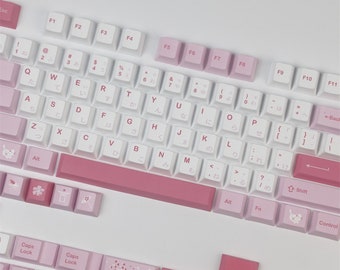 Pink/White Blossom Sakura Themed Keycap Set 140 Keys PBT Dye-Sublimation Cherry Profile for Mechanical Keyboards