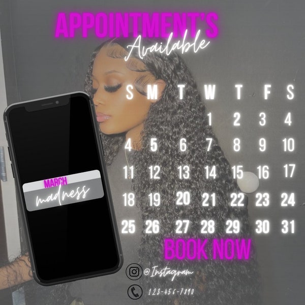 Appointment Flyer / March appointments /Book Now/ DIY Canva template