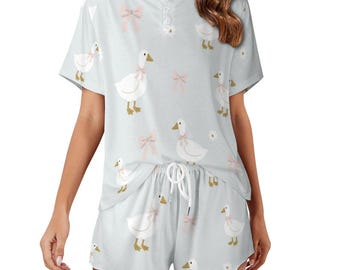 Conjunto de ropa de estar por casa de manga corta con lazo de ganso tonto