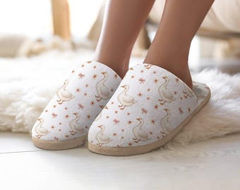 Pantuflas de algodón para mujer de franela de pato