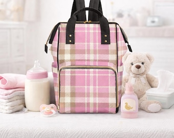 Bolsa de pañales a cuadros rosas