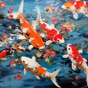 Japanese koi in the water in color | Home. Office. Wall art. Digital decorative mural. Acrylic.