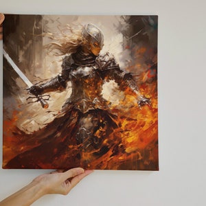 Sword Master in Fire and Smoke | Acrylic. Wall Art. Digital Decorative Mural. Home Decor. Colours.