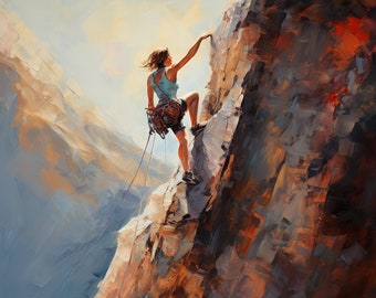 Cliffhanger | Acrylic. Mountaineer. Wall Art. Digital decorative mural. decoration. Home. Office