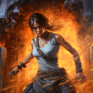 My Lara Croft | Portrait. Wall Art. Digital decoration mural. Home Decor. Acrylic. Colours.
