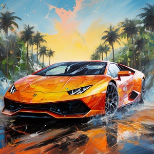 Yellow Lamborghini | Wall Art. Digital decoration mural. Home Decor. Acrylic. Colours. Lambo. dreamcar. supersportscar