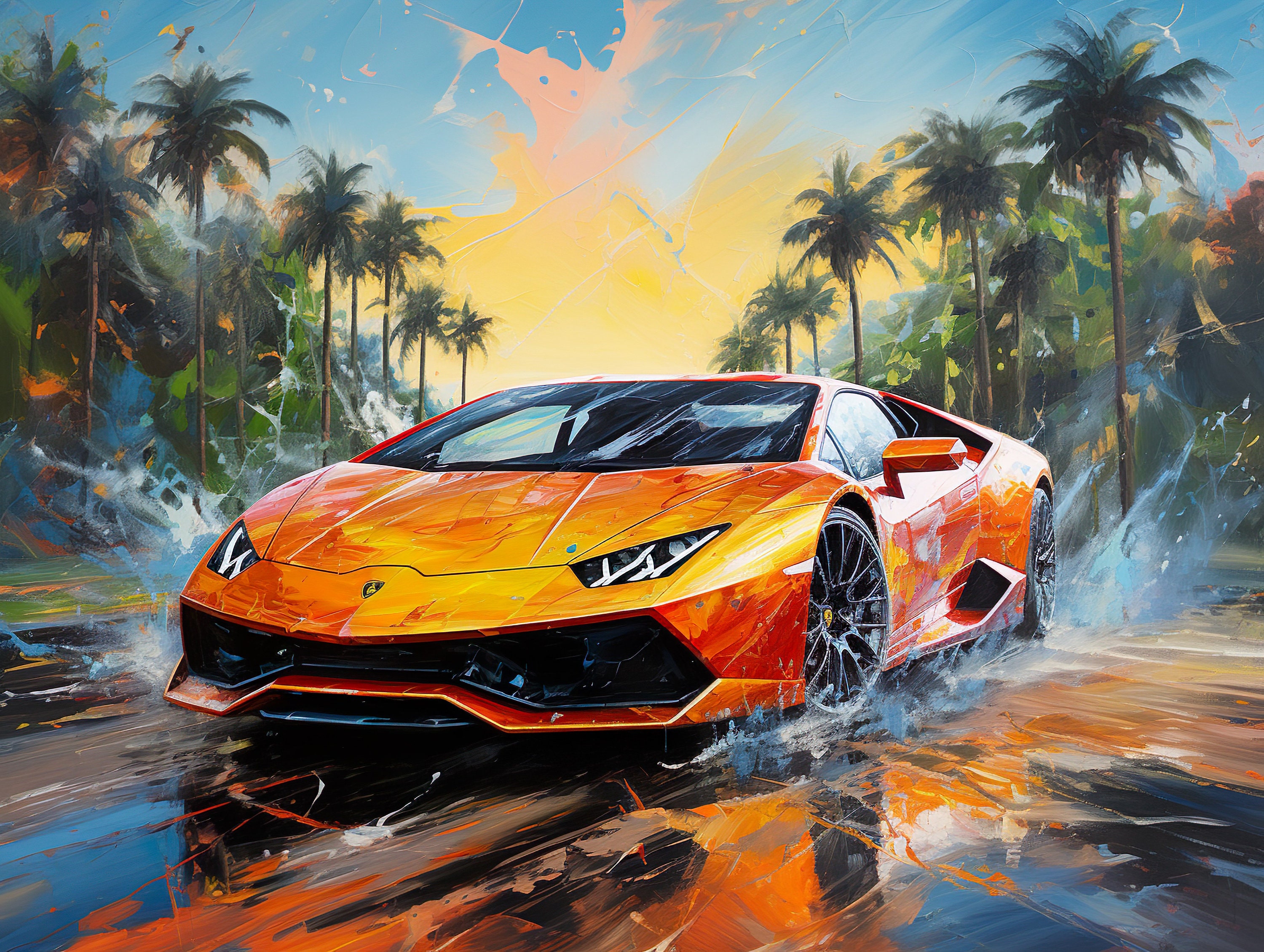 Yellow Lamborghini | Wall Art. Digital Decoration Mural. Home