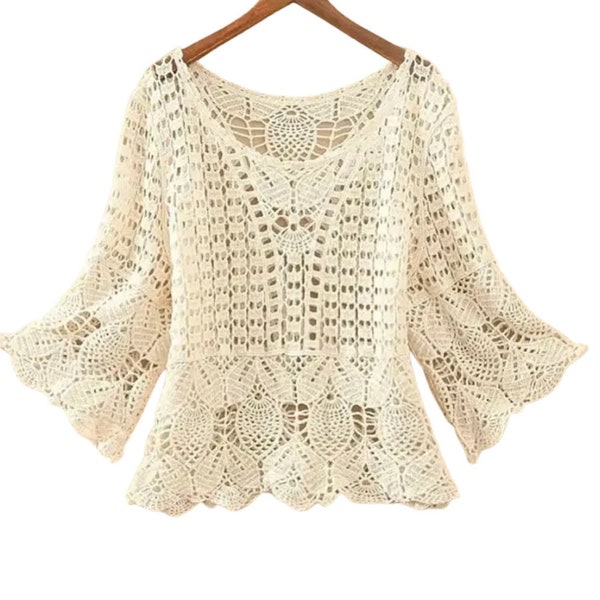 Flag Print Open Knit Crochet Sweater Top