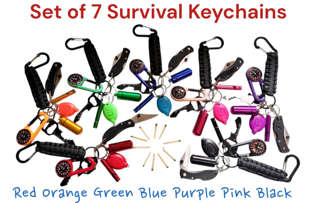 Survival Keychain Set, Mini Emergency Gear for Scouts, Camping EDC