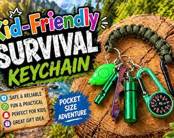 Kids Survival Keychain Kit: Compass, Paracord, Flashlight
