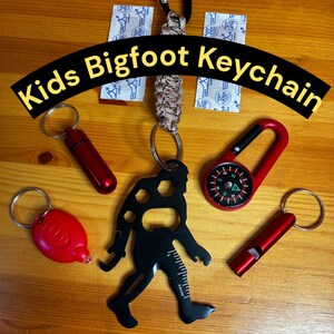 Kids Bigfoot Survival Keychain: Multi-tool, Compass, Paracord, LED Flashlight - Boy Scout Gift