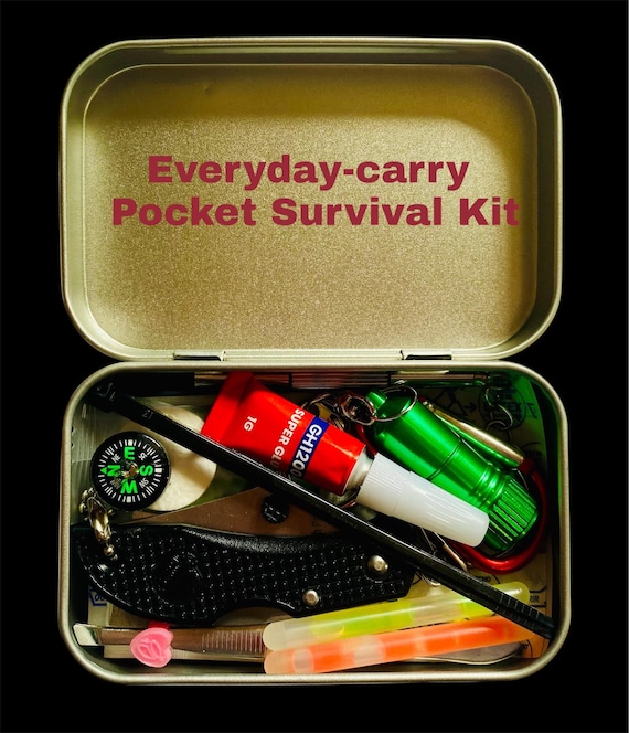 Compact Survival Kit with Knife, Flashlight, Fire, More