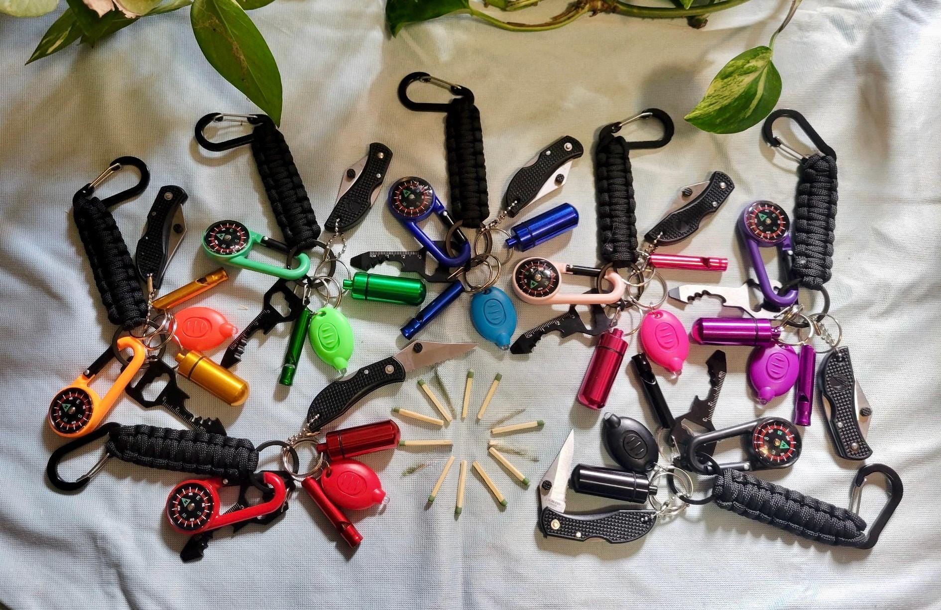 Survival Keychain Set, Mini Emergency Gear for Scouts, Camping EDC