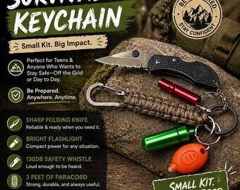Alltagstauglicher Survival-Schlüsselanhänger mit Messer, Taschenlampe und Pfeife