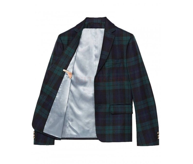 Custom Made Black Watch Tartan Jacket Scottish Jacket for Men Highland