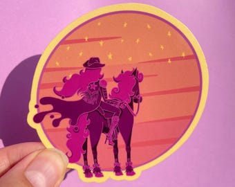 SUNSET DUO Die-Cut Sticker, DreamFever.co, Space Cowgirl Sticker, Original Art, Alien Western, Laptop Sticker, Funny Sticker, Space Sticker